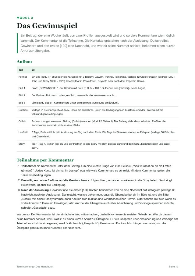 Seite Modul 3 Das Gewinnspiel aus dem Handbuch